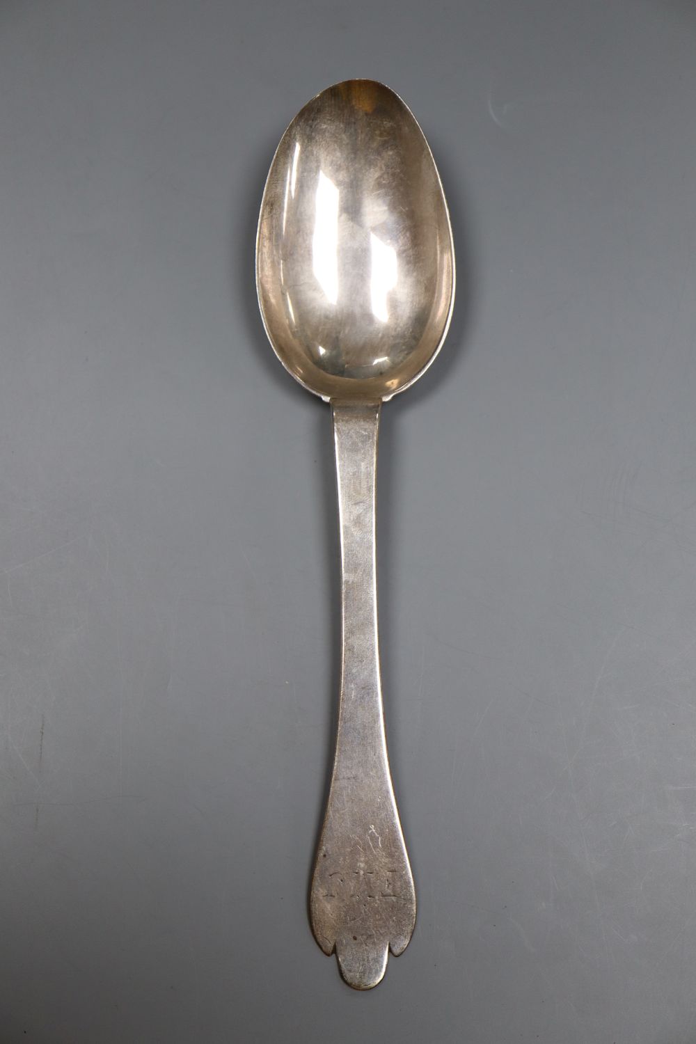 Channel Isles- An 18th century Jersey silver dog-nose spoon, with engraved initials,